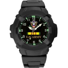 Us Army Analog Watch Vietnam Vet Stainless Steel Metal Black Pu Rubber Strap