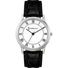 Watch Creations Men`s Silver & Black Crocodile Grain Leather Watch