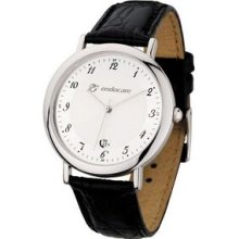 Watch Creations Men`s Polished Silver Watch With Black Leather Strap