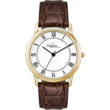 Watch Creations Men's Gold & Brown Crocodile Grain Leather Watch Promotional