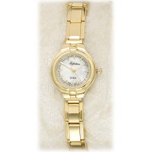 watch gold round mother of pearl face with expandable band