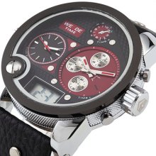 Weide Oversized Digital Black & Red Dail Badass Men Leather Quartz Watch Gbh