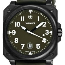 Wenger Aerograph Cockpit Rectangle Watch, Nato Green Dial, Rubber ...