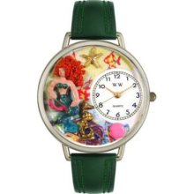 Whimsical Watches Mid-Size Japanese Quartz Mermaid Hunter Green Leather Strap Watch