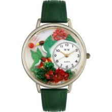 Whimsical Watches Mid-Size Japanese Quartz Hummingbirds Green Leather Strap Watch