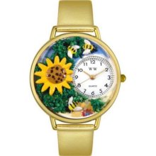 Whimsical Watches Mid-Size Japanese Quartz Sunflower Leather Strap Watch