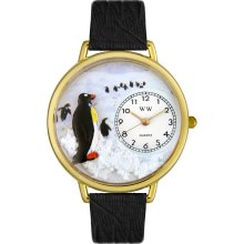 Whimsical Women's Penguin Theme Black Leather Strap Watch