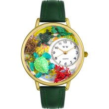 Whimsical Women's Turtles Theme Hunter Green Leather Watch