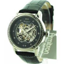 Womens Armitron Leather Automatic Crystal Watch 75-3722BKSVBK