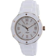 Women's Ceramic Case Rubber Bracelet Silver Tone Dial