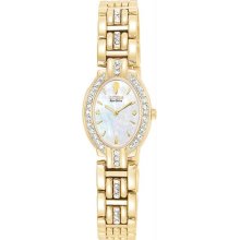 Women's Gold Tone Silhouette Eco Drive Mother Of Pearl Dial Swarovski