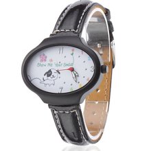 Women's little Dog PU Analog Quartz Wrist Watch (Black)