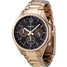 Women's Rose Gold Tone Stainless Steel Case and Bracelet Chronograph Brown Dial