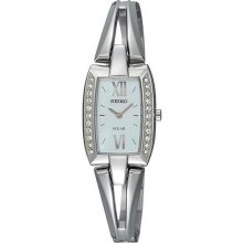 Women's Stainless Steel Case Solar Mother of Pearl Dial Crystals on Bezel