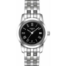 Women's Stainless Steel Case and Bracelet Black Dial Date Display Roman Numerals