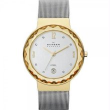 Women's Stainless Steel Case Mesh Bracelet White Tone Dial Date Display