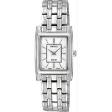 Women's Stainless Steel Dress Solar Quartz White Dial Link Bracelet