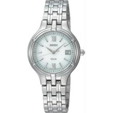 Women's Stainless Steel Dress White Patterned Dial Solar Quartz