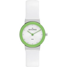 Women's White Green Bezel Watch