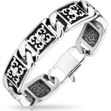 1 Pc 316l Stainless Steel Floral Engraved Chain Men's Bracelet 8.46