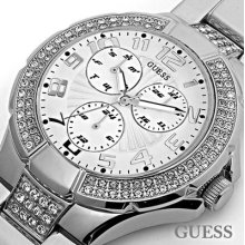 100% Authentic Guess Unisex Silver Prism Crystal Dial Chrono Watch G12557l