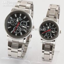 1pair Black Rim St Steel Quartz Lover Pretty Watches Dial-decoration