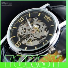 1pcs New Arrvial Hollow Mens Pu Leather Automatic Watch Mens Watch 0