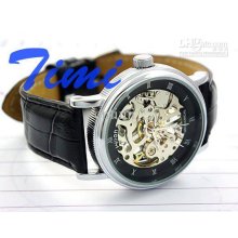 2012 Hotsale Wilon Fashion Leather Men Mechanical Watch Black