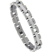 7.5 In. Stainless Steel Polished Bar Link Satin Finish Edge Bracelet Bss167