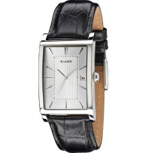 Accurist Men's Quartz Watch With Silver Dial Analogue Display And Black Leather Strap Ms894s