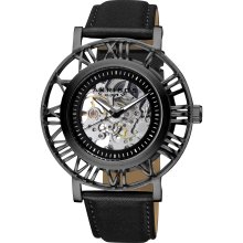 Akribos XXIV Men's Stainless Steel Automatic Skeleton Strap Watch (Black)