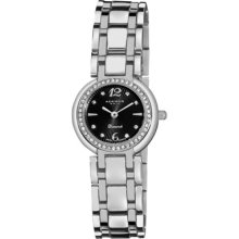 Akribos XXIV Watches Women's Impeccable White Diamond Black Dial Stain