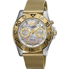 Akribos XXIV Watches Women's White Mother of Pearl Dial Gold Tone SS