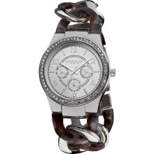 Akribos XXIV Women's Quartz Multifunction Crystal Accented Resin Chain Watch (Grey)