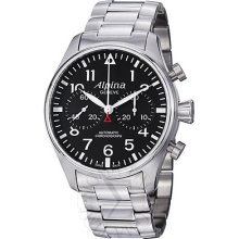 Alpina Mens Aviation Black Dial Stainless Steel Chronograph Watch Al-860b4s6b