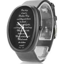 Analog Unisex Leather Quartz Wrist Watch with Elliptical Case 2333C (Black)