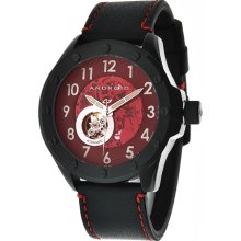 Android Men's Espionage AD469BKR Black Leather Automatic Watch with Red Dial