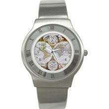 Antique World Map Stainless Steel Mens Watches Fa