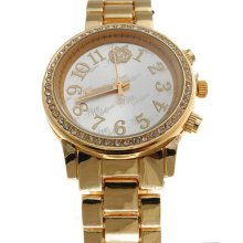 Apple Bottoms Women Ab Bling Face Metal Band Watch Gold