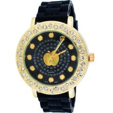 Apple Bottoms Women Ab Big Gold Case Rubber Band Watch Black