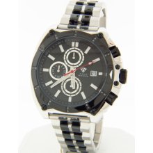 Aqua Master Men's W328-6 Two-tone Stainless Steel Black Chronograph Dial Watch