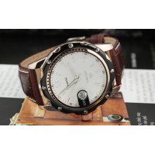 Awesome Mens Magnifier Date Rose Steel Case Quartz Claret Genuine Leather Watch