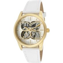 BCBG Watches Women's Automatic Skeletonized See-Thru Silver Dial White