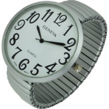 Big Number Grey Silver Face & Stretch Band Bracelet Big Watch