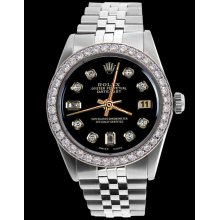 Black diamond dial bezel date just gents watch jubilee SS bracelet rolex