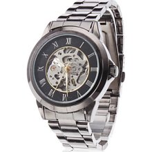 Black Men's Hollow Engraving Style Steel Analog Mechanical Wrist Watch