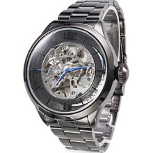 Black Men's Hollow Style Alloy Analog Mechanical Wrist Watch