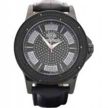 Black Super Techno Watch .10ct Real Diamonds Leather