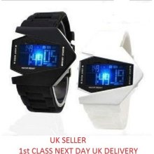 Bomber Stealth Fighter Silicone Rubber Led Light Men's Boys Digital Sports Watch