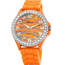 Breda Women's 'Ravynn' Rhinestone Watch (Orange zebra)